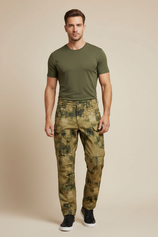 Pantalon Cargo Camouflage Militaire Homme Décontracté Multipoches - Kaki Polyester