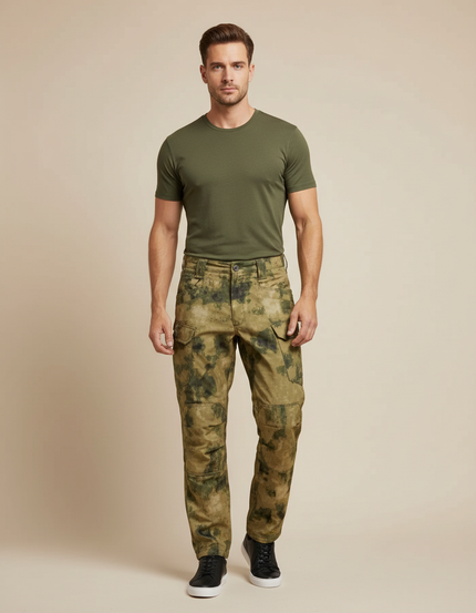 Pantalon Cargo Camouflage Militaire Homme Décontracté Multipoches - Kaki Polyester