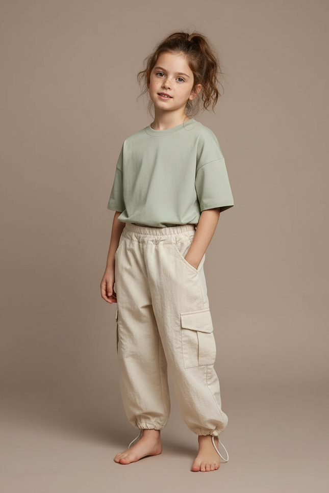 Pantalon Cargo Beige Coton Ample Poches Enfant