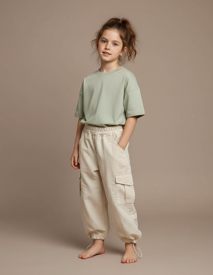 Pantalon Cargo Beige Coton Ample Poches Enfant