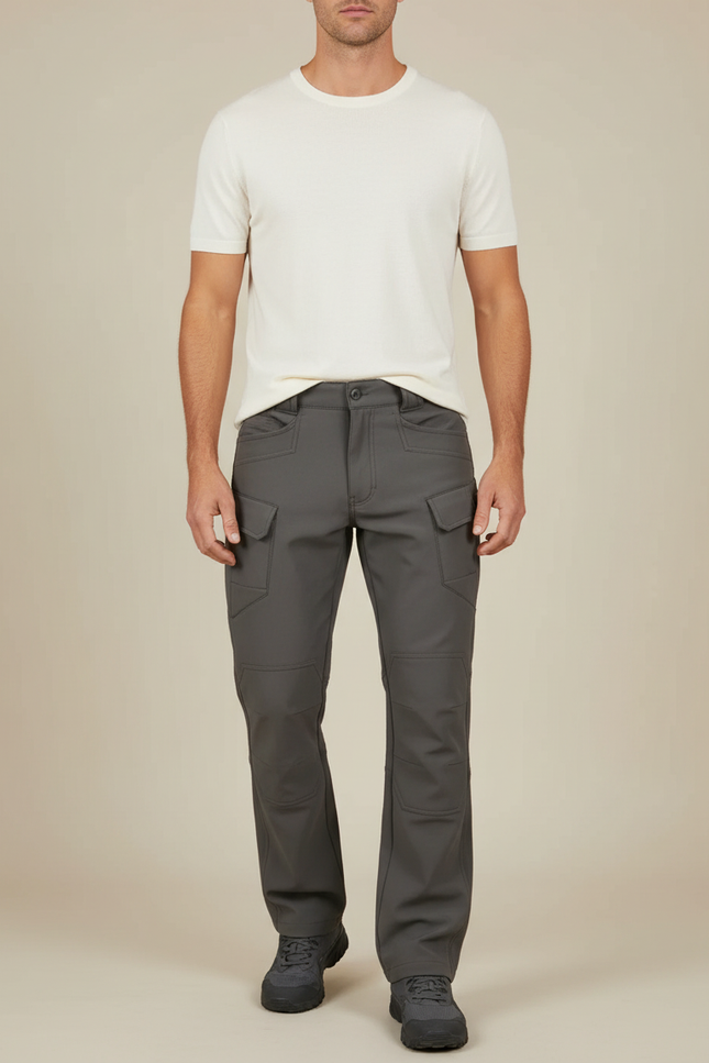 Pantalon Cargo Gris Homme Multipoches Décontracté - Polyester