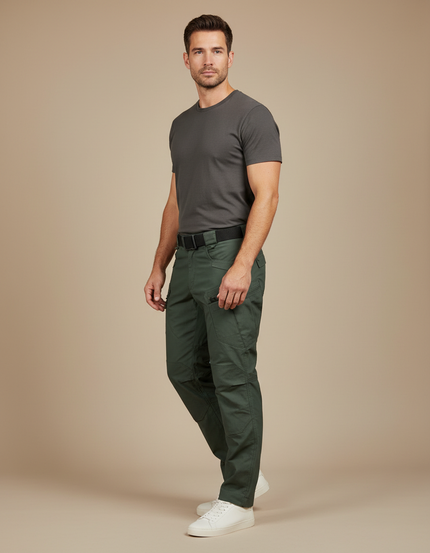 Pantalon Cargo Vert Homme Tactique Multipoches Résistant - Kaki Gabardine