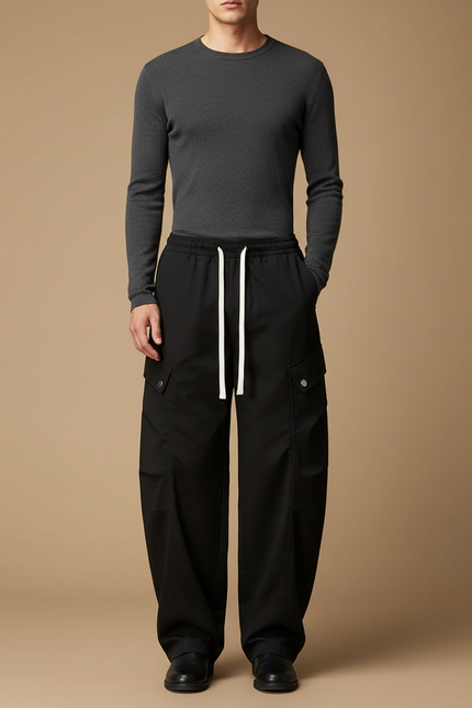 Pantalon Cargo Homme Noir Baggy - Polyester
