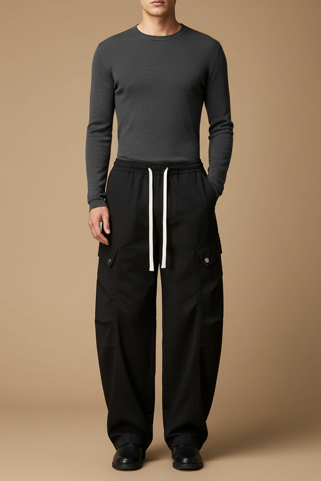 Pantalon Cargo Homme Noir Baggy - Polyester
