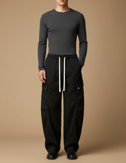 Pantalon Cargo Homme Noir Baggy - Polyester