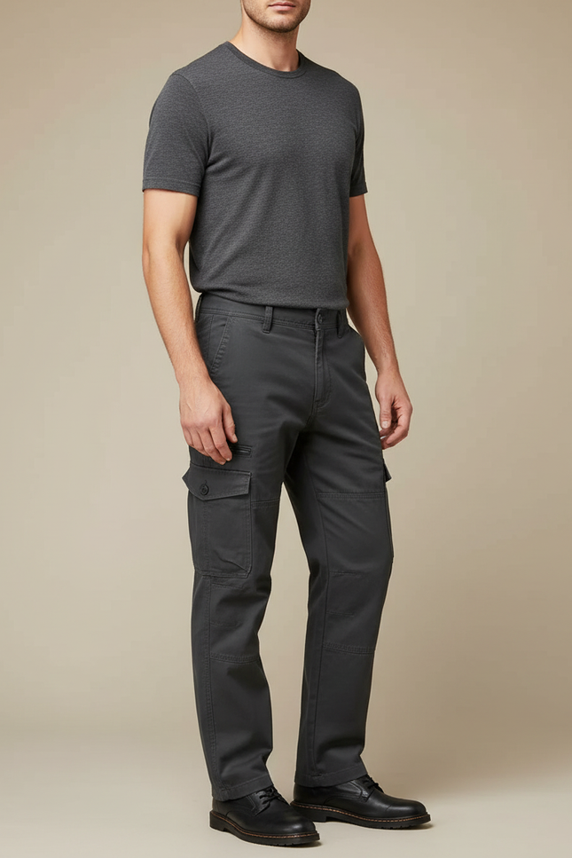 Pantalon Cargo Homme Anthracite Droit Toile - Gris
