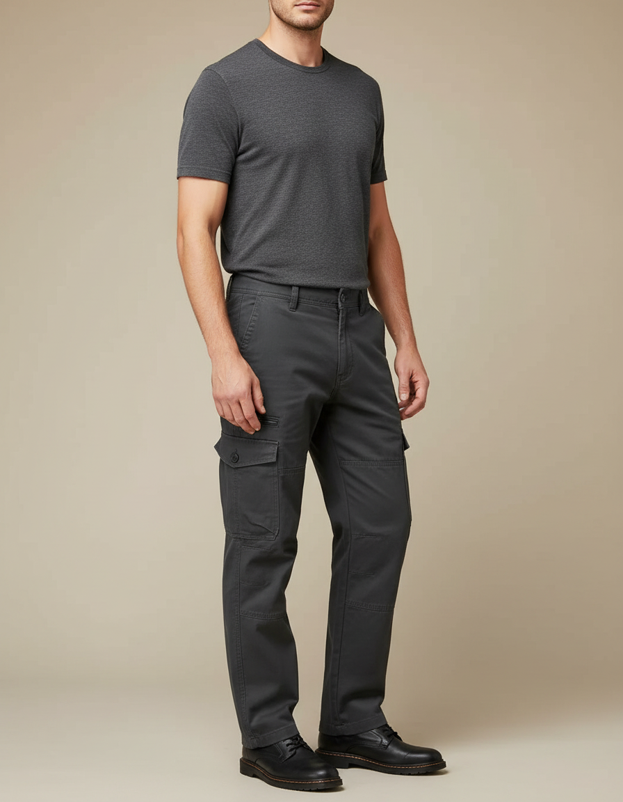 Pantalon Cargo Homme Anthracite Droit Toile - Gris