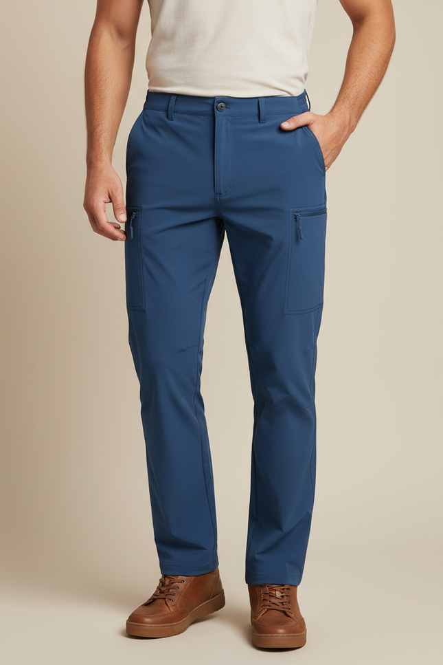Pantalon Cargo Bleu Marine Léger Slim Multipoches Homme - Polyester