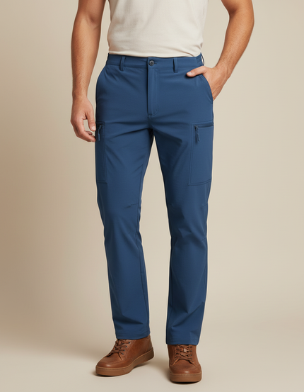 Pantalon Cargo Bleu Marine Léger Slim Multipoches Homme - Polyester