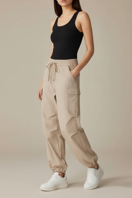 Pantalon Cargo Beige Léger Fluide Décontracté Femme - Polyester