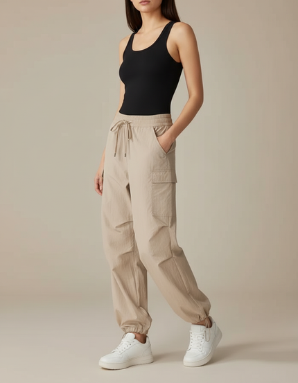 Pantalon Cargo Beige Léger Fluide Décontracté Femme - Polyester