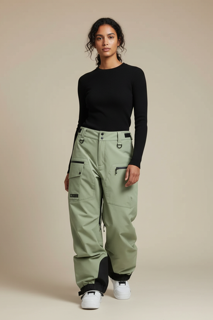 Pantalon Cargo Vert Ample Imperméable Multi-Poches - Kaki Polyester