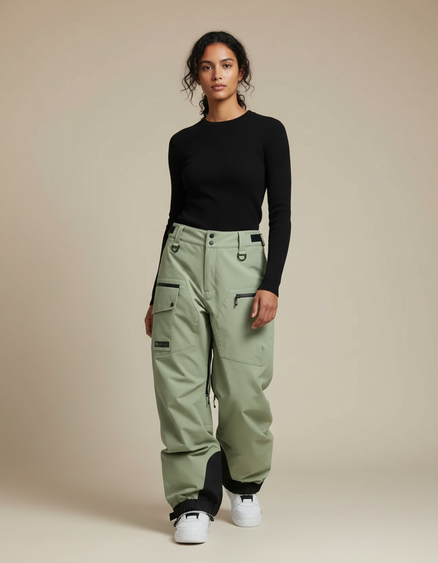 Pantalon Cargo Vert Ample Imperméable Multi-Poches - Kaki Polyester
