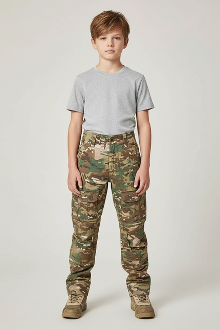 Pantalon Cargo Camouflage Militaire Enfant Renforcé Poches - Multicolore Toile