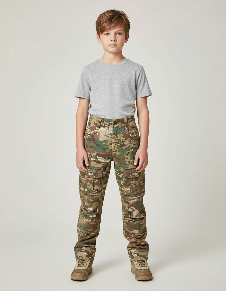 Pantalon Cargo Camouflage Militaire Enfant Renforcé Poches - Multicolore Toile