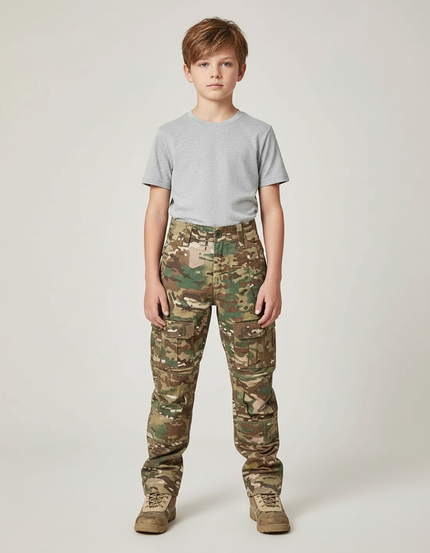 Pantalon Cargo Camouflage Militaire Enfant Renforcé Poches - Multicolore Toile