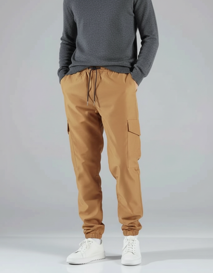 Pantalon Cargo Homme Marron Cordon Fluide Casual - Camel Polyester