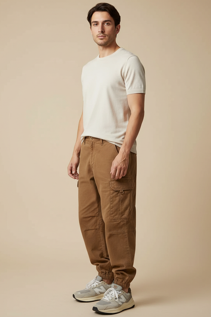 Pantalon Cargo Homme Marron Ample Coton Décontracté