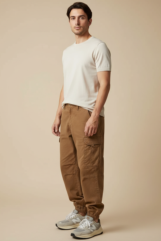 Pantalon Cargo Homme Marron Ample Coton Décontracté