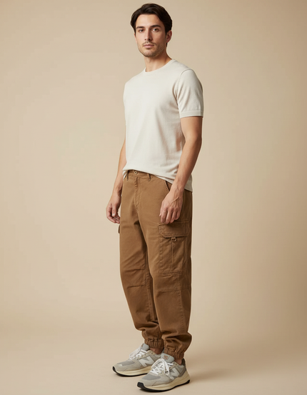 Pantalon Cargo Homme Marron Ample Coton Décontracté