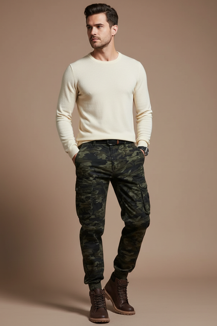 Pantalon Cargo Camouflage Militaire Multi-Poches Homme - Multicolore Toile