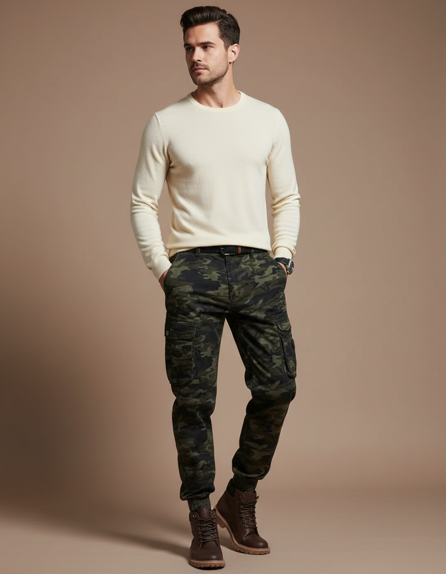 Pantalon Cargo Camouflage Militaire Multi-Poches Homme - Multicolore Toile