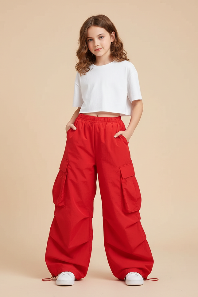 Pantalon Cargo Fille Rouge Parachute - Polyester