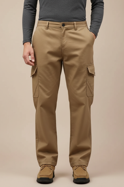 Pantalon Cargo Coupe Droite - Kaki Toile