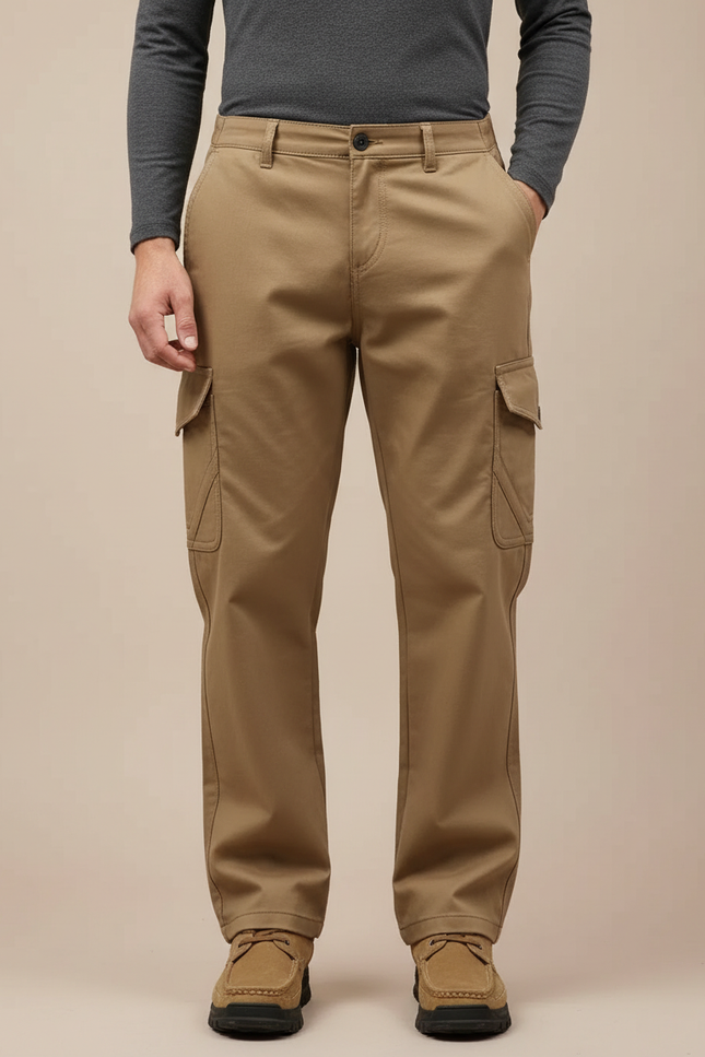 Pantalon Cargo Coupe Droite - Kaki Toile