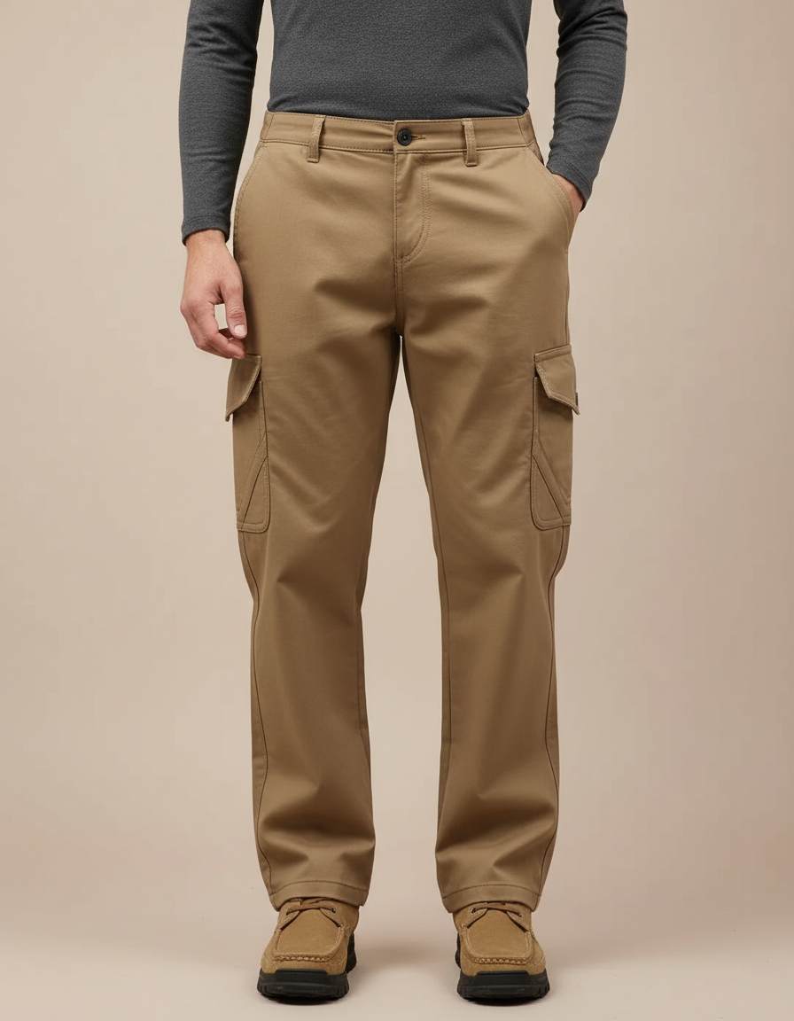 Pantalon Cargo Coupe Droite - Kaki Toile