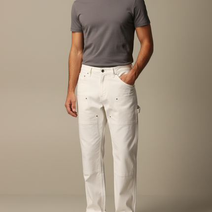 Pantalon Cargo Blanc Coton Droit Décontracté Homme - Jean