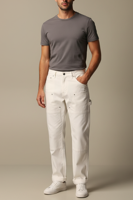 Pantalon Cargo Blanc Coton Droit Décontracté Homme - Jean