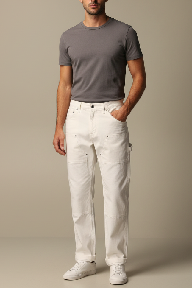 Pantalon Cargo Blanc Coton Droit Décontracté Homme - Jean