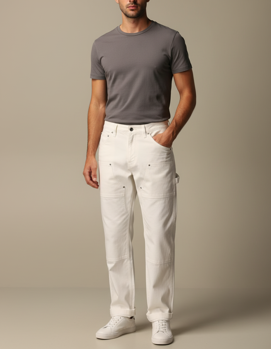 Pantalon Cargo Blanc Coton Droit Décontracté Homme - Jean