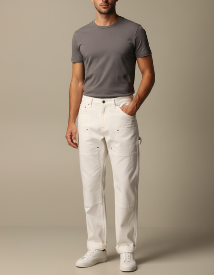 Pantalon Cargo Blanc Coton Droit Décontracté Homme - Jean