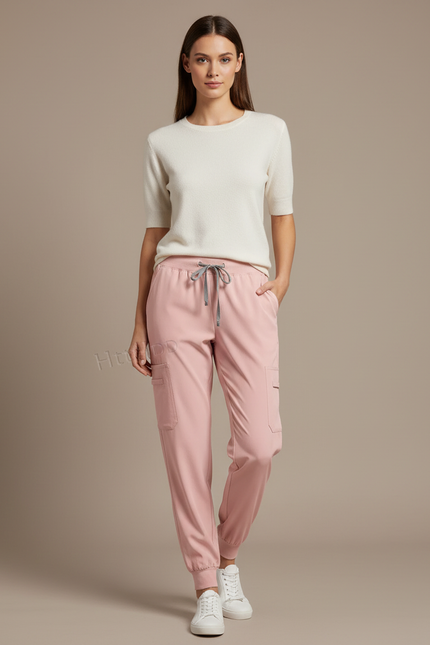 Pantalon Cargo Rose Clair Fluide Jogger Femme - Polyester