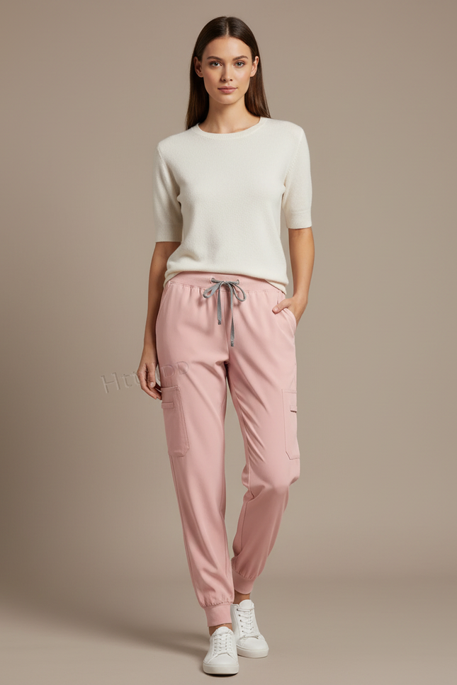 Pantalon Cargo Rose Clair Fluide Jogger Femme - Polyester