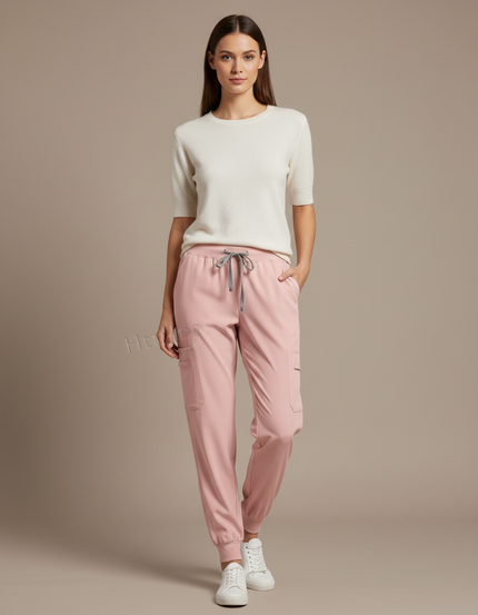 Pantalon Cargo Rose Clair Fluide Jogger Femme - Polyester