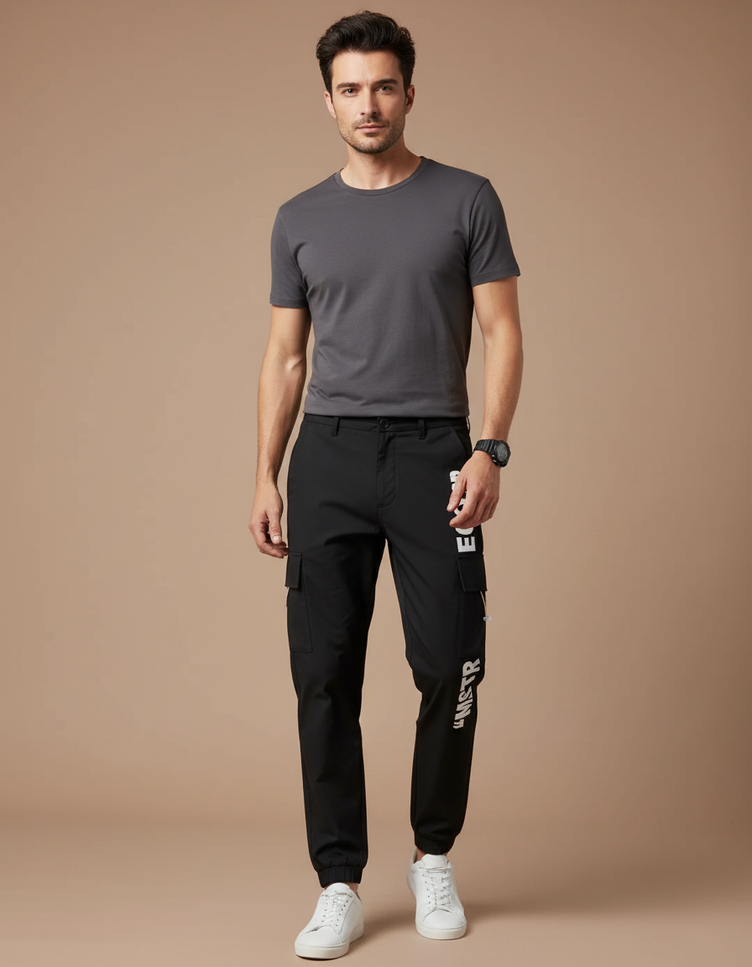 Pantalon Cargo Ajustable - Noir Polyester