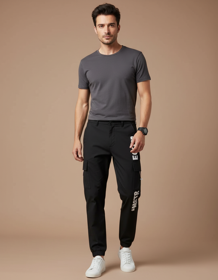 Pantalon Cargo Ajustable - Noir Polyester