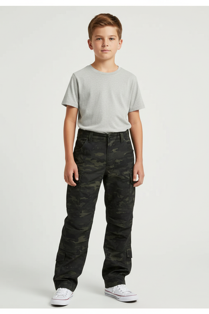 Pantalon Cargo Camouflage Militaire Enfant Multipoches Coupe Droite - Imprimé Toile