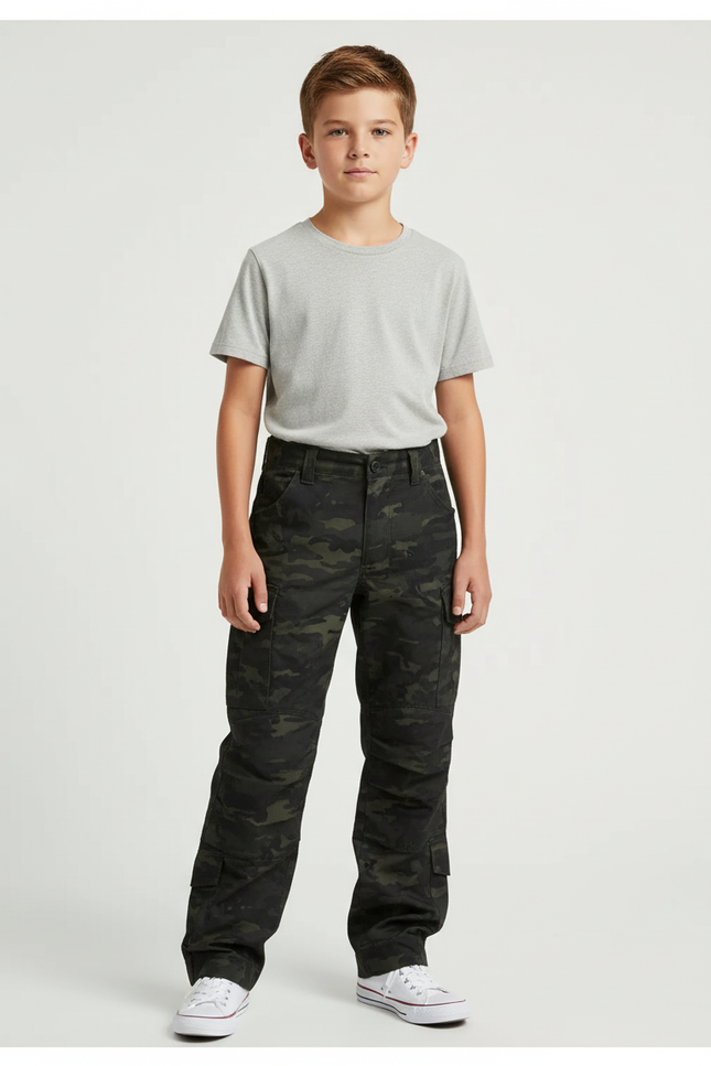 Pantalon Cargo Camouflage Militaire Enfant Multipoches Coupe Droite - Imprimé Toile