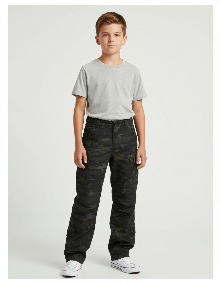 Pantalon Cargo Camouflage Militaire Enfant Multipoches Coupe Droite - Imprimé Toile