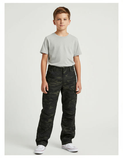Pantalon Cargo Camouflage Militaire Enfant Multipoches Coupe Droite - Imprimé Toile