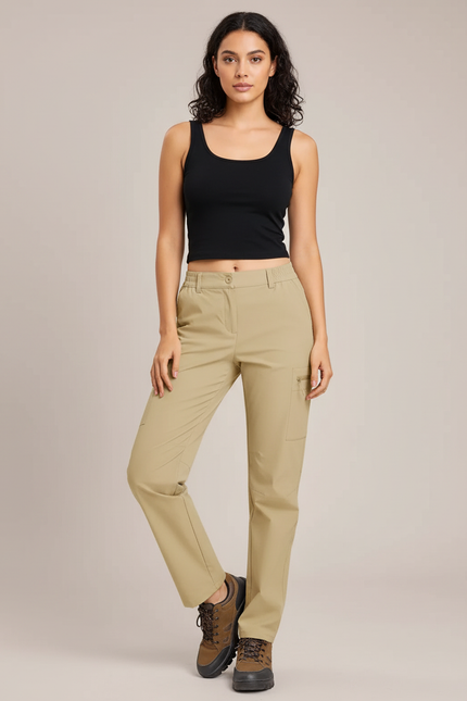 Pantalon Cargo Beige Léger Multipoches Femme Outdoor - Polyester