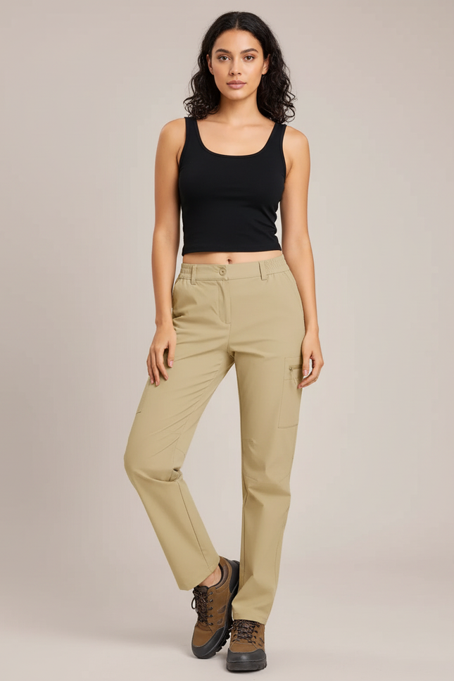 Pantalon Cargo Beige Léger Multipoches Femme Outdoor - Polyester