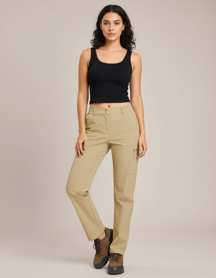 Pantalon Cargo Beige Léger Multipoches Femme Outdoor - Polyester