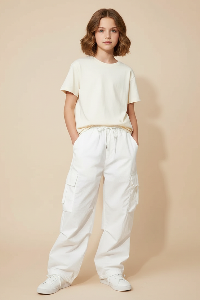 Pantalon Cargo Blanc Ample Décontracté Poches - Toile