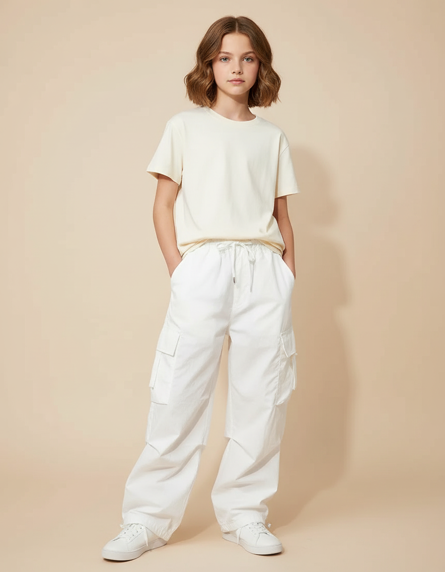 Pantalon Cargo Blanc Ample Décontracté Poches - Toile