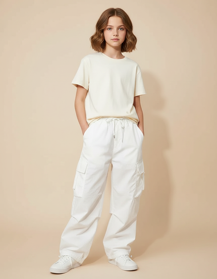 Pantalon Cargo Blanc Ample Décontracté Poches - Toile
